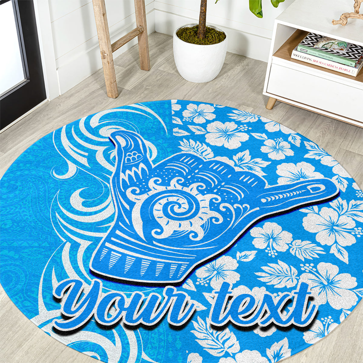 Custom Hawaii Kauai Island Round Carpet Hibiscus Pattern Seamless Tribal Simple Blue LT03 Blue - Polynesian Pride