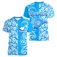 Custom Hawaii Kauai Island Women V Neck T Shirt Hibiscus Pattern Seamless Tribal Simple Blue LT03 - Polynesian Pride