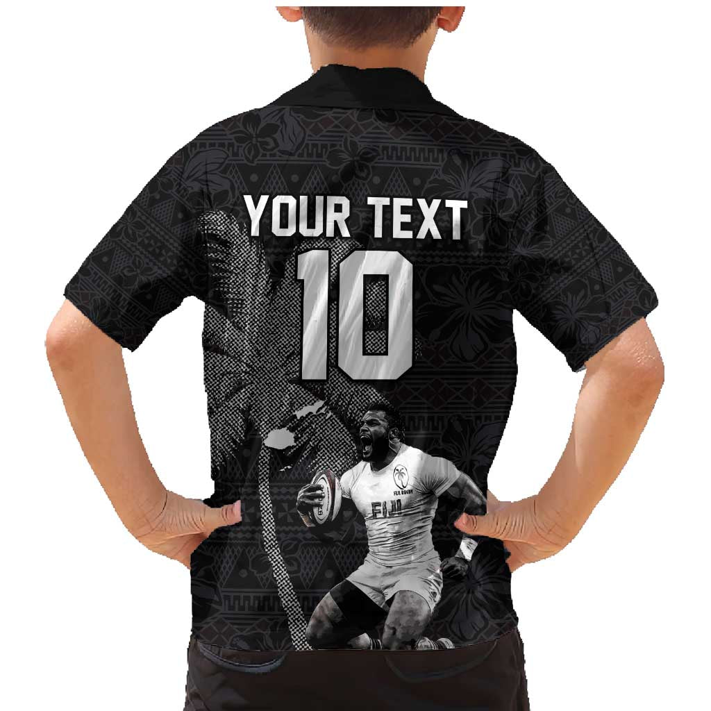 Custom Fiji Rugby Pacific Champions 2024 Family Matching Mermaid Dress and Hawaiian Shirt Anniversary 7 Titles - Fijians Rugby and Tapa Hibiscus Black Art