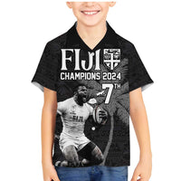 Custom Fiji Rugby Pacific Champions 2024 Family Matching Mermaid Dress and Hawaiian Shirt Anniversary 7 Titles - Fijians Rugby and Tapa Hibiscus Black Art