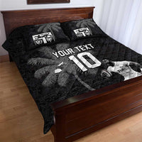 Custom Fiji Rugby Pacific Champions 2024 Quilt Bed Set Anniversary 7 Titles - Fijians Rugby and Tapa Hibiscus Black Art