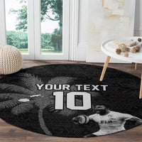 Custom Fiji Rugby Pacific Champions 2024 Round Carpet Anniversary 7 Titles - Fijians Rugby and Tapa Hibiscus Black Art