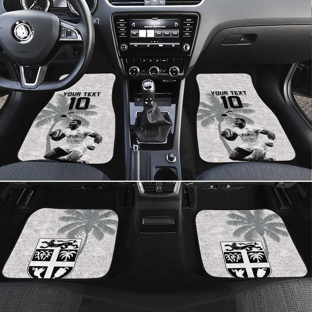 Custom Fiji Rugby Pacific Champions 2024 Car Mats Anniversary 7 Titles - Fijians Rugby and Tapa Hibiscus White Art