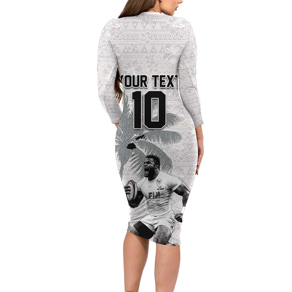 Custom Fiji Rugby Pacific Champions 2024 Family Matching Long Sleeve Bodycon Dress and Hawaiian Shirt Anniversary 7 Titles - Fijians Rugby and Tapa Hibiscus White Art