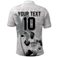 Custom Fiji Rugby Pacific Champions 2024 Polo Shirt Anniversary 7 Titles - Fijians Rugby and Tapa Hibiscus White Art