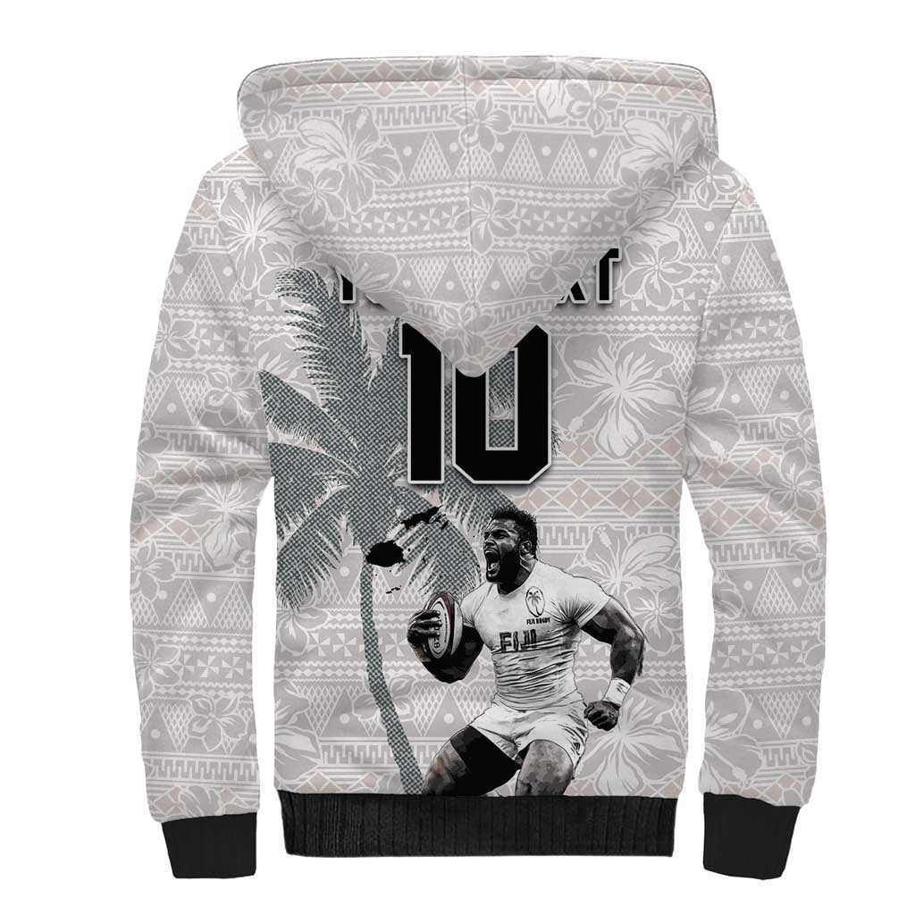 Custom Fiji Rugby Pacific Champions 2024 Sherpa Hoodie Anniversary 7 Titles - Fijians Rugby and Tapa Hibiscus White Art