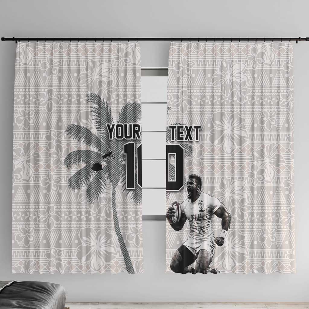 Custom Fiji Rugby Pacific Champions 2024 Window Curtain Anniversary 7 Titles - Fijians Rugby and Tapa Hibiscus White Art