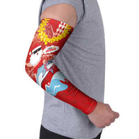 Hawaiian Mele Kalikimaka Arm Sleeves Funny Santa Riding Lei Dolphin with Kakau Tattoos - Polynesian Pride