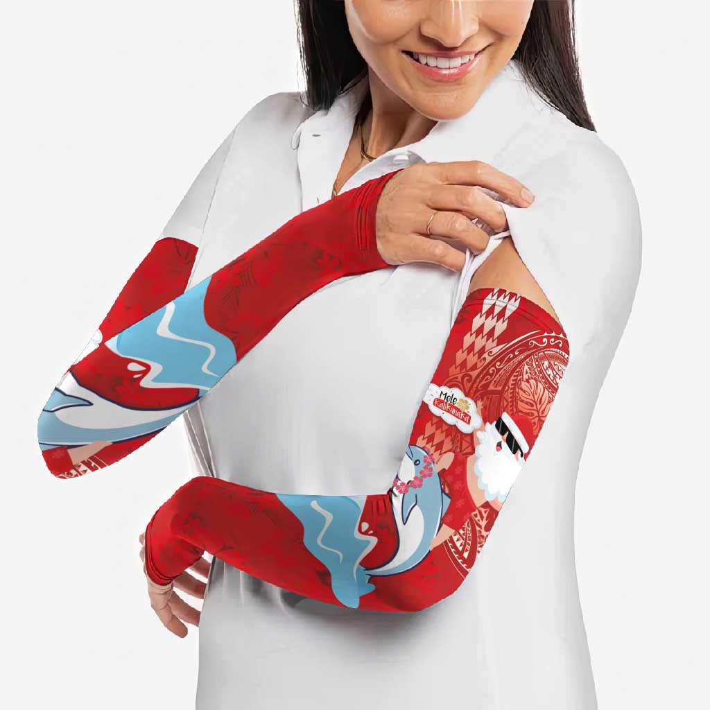 Hawaiian Mele Kalikimaka Arm Sleeves Funny Santa Riding Lei Dolphin with Kakau Tattoos - Polynesian Pride