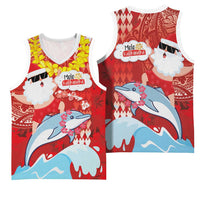 Hawaiian Mele Kalikimaka Basketball Jersey Funny Santa Riding Lei Dolphin with Kakau Tattoos - Polynesian Pride