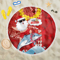 Hawaiian Mele Kalikimaka Beach Blanket Funny Santa Riding Lei Dolphin with Kakau Tattoos - Polynesian Pride