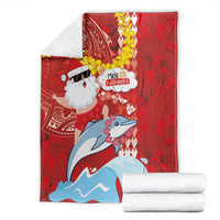 Hawaiian Mele Kalikimaka Blanket Funny Santa Riding Lei Dolphin with Kakau Tattoos - Polynesian Pride