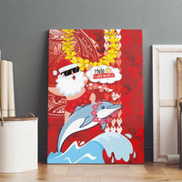 Hawaiian Mele Kalikimaka Canvas Wall Art Funny Santa Riding Lei Dolphin with Kakau Tattoos - Polynesian Pride
