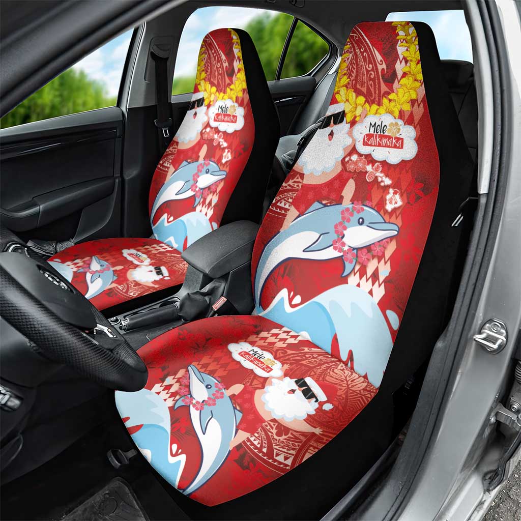 Hawaiian Mele Kalikimaka Car Seat Cover Funny Santa Riding Lei Dolphin with Kakau Tattoos - Polynesian Pride