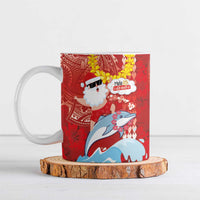 Hawaiian Mele Kalikimaka Ceramic Mug Funny Santa Riding Lei Dolphin with Kakau Tattoos - Polynesian Pride