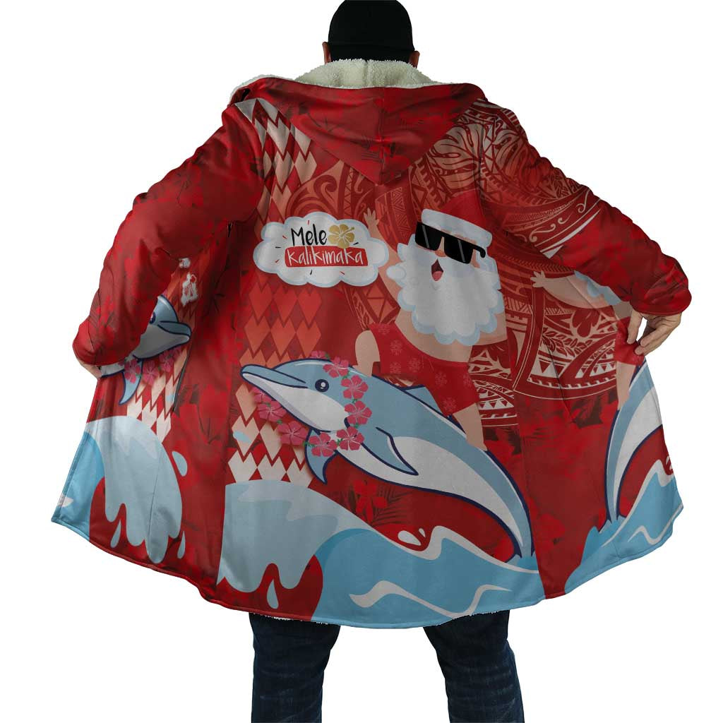 Hawaiian Mele Kalikimaka Cloak Funny Santa Riding Lei Dolphin with Kakau Tattoos - Polynesian Pride