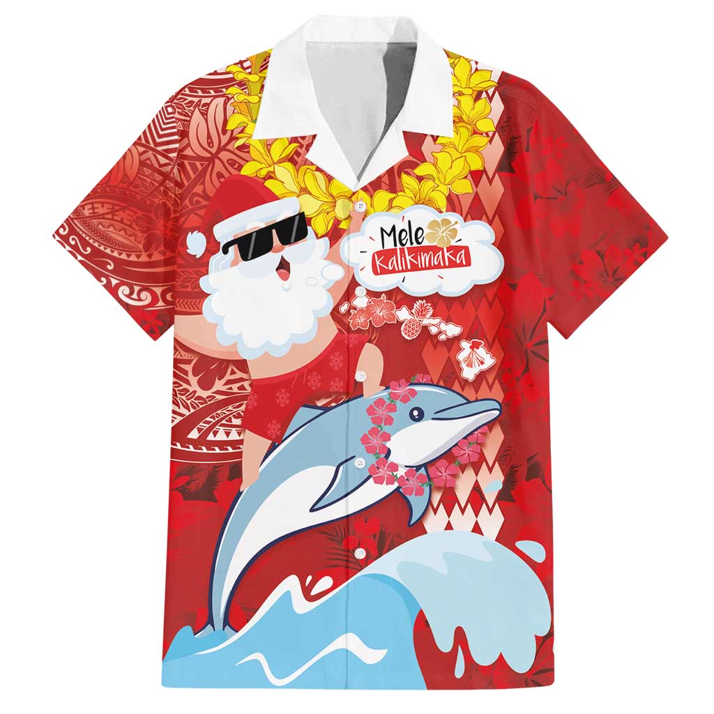 Hawaiian Mele Kalikimaka Family Matching Long Sleeve Bodycon Dress and Hawaiian Shirt Funny Santa Riding Lei Dolphin with Kakau Tattoos - Polynesian Pride