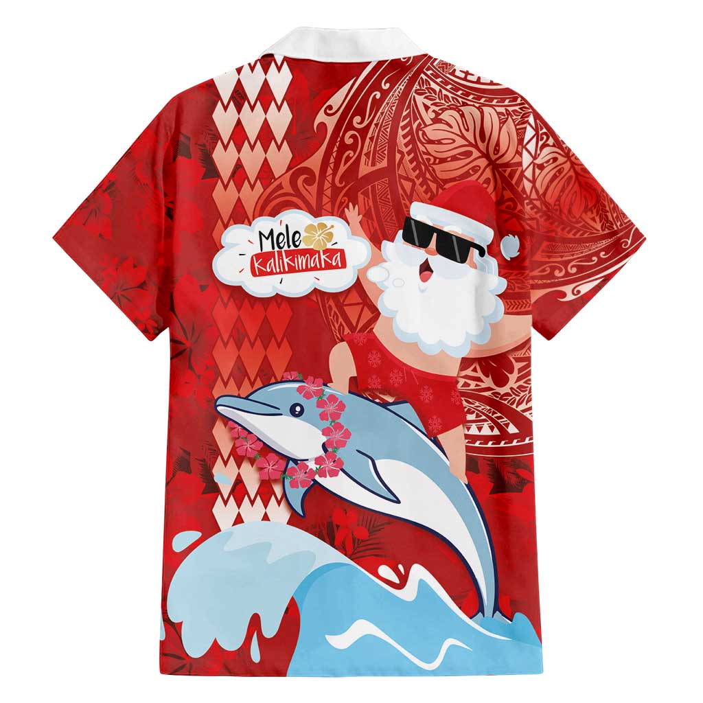Hawaiian Mele Kalikimaka Family Matching Off Shoulder Maxi Dress and Hawaiian Shirt Funny Santa Riding Lei Dolphin with Kakau Tattoos - Polynesian Pride