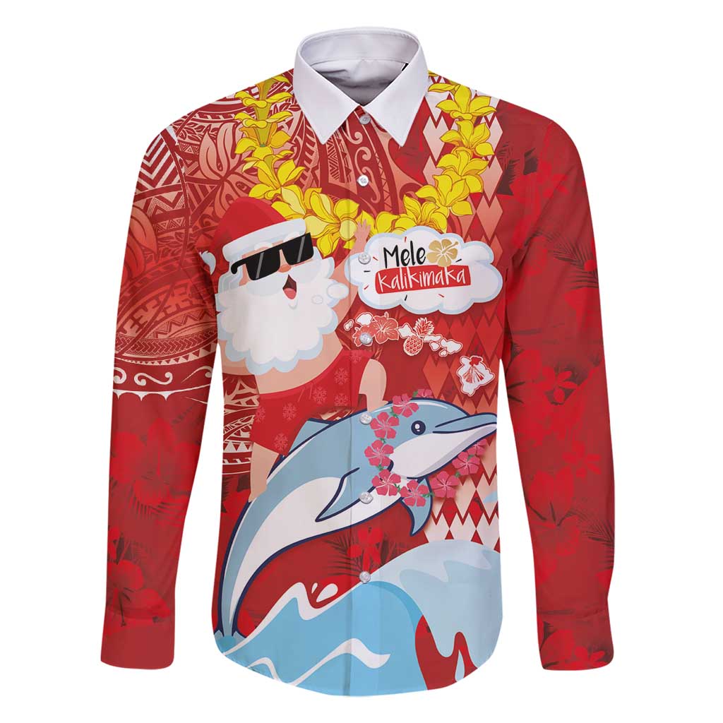 Hawaiian Mele Kalikimaka Family Matching Off Shoulder Short Dress and Hawaiian Shirt Funny Santa Riding Lei Dolphin with Kakau Tattoos - Polynesian Pride