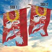 Hawaiian Mele Kalikimaka Garden Flag Funny Santa Riding Lei Dolphin with Kakau Tattoos - Polynesian Pride