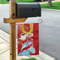 Hawaiian Mele Kalikimaka Garden Flag Funny Santa Riding Lei Dolphin with Kakau Tattoos - Polynesian Pride