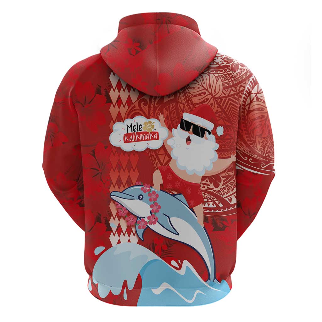 Hawaiian Mele Kalikimaka Hoodie Funny Santa Riding Lei Dolphin with Kakau Tattoos - Polynesian Pride