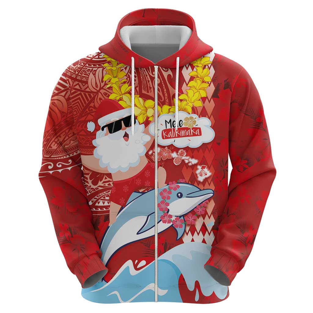Hawaiian Mele Kalikimaka Hoodie Funny Santa Riding Lei Dolphin with Kakau Tattoos - Polynesian Pride