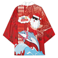 Hawaiian Mele Kalikimaka Kimono Funny Santa Riding Lei Dolphin with Kakau Tattoos - Polynesian Pride