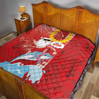 Hawaiian Mele Kalikimaka Quilt Funny Santa Riding Lei Dolphin with Kakau Tattoos - Polynesian Pride