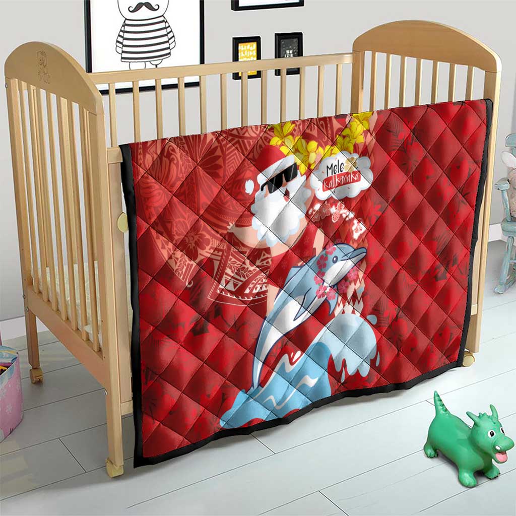 Hawaiian Mele Kalikimaka Quilt Funny Santa Riding Lei Dolphin with Kakau Tattoos - Polynesian Pride