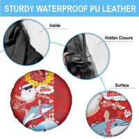 Hawaiian Mele Kalikimaka Spare Tire Cover Funny Santa Riding Lei Dolphin with Kakau Tattoos - Polynesian Pride