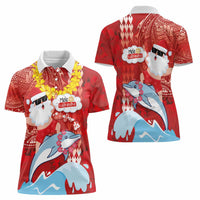 Hawaiian Mele Kalikimaka Women Polo Shirt Funny Santa Riding Lei Dolphin with Kakau Tattoos - Polynesian Pride