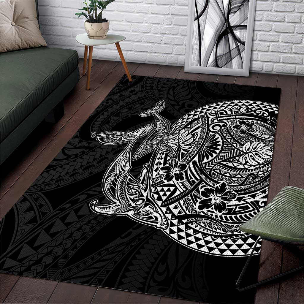 Hawaiian Whales Polynesian Art Motifs Area Rug Black Color - Polynesian Pride