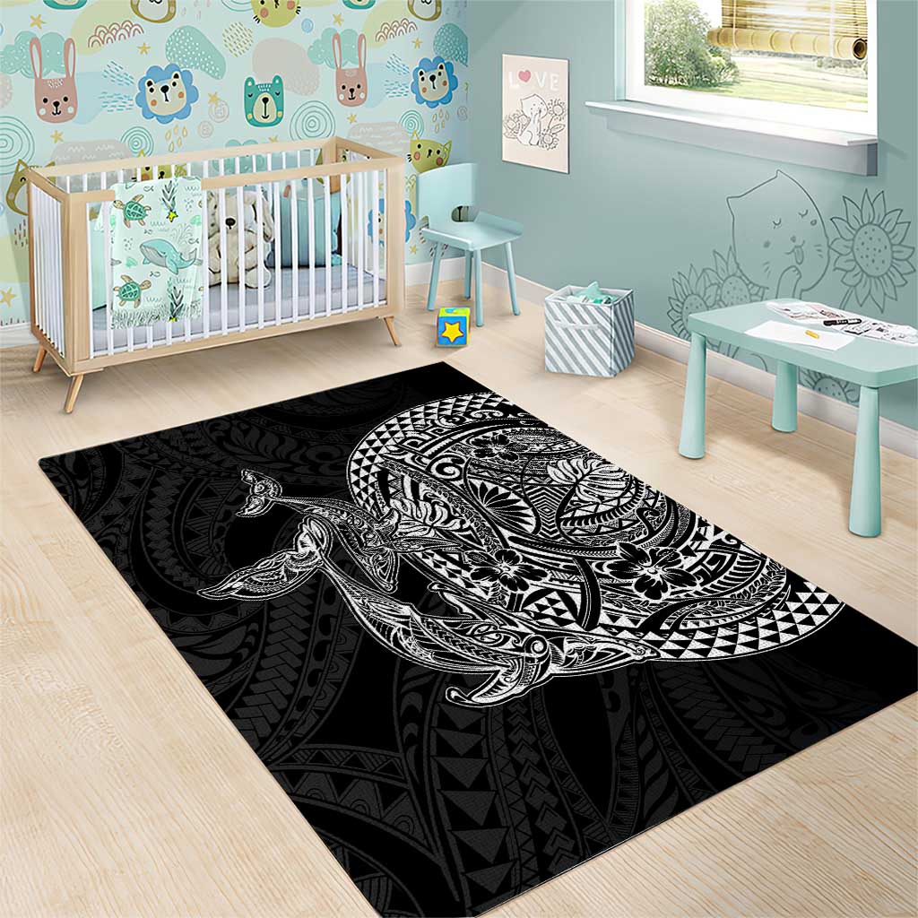 Hawaiian Whales Polynesian Art Motifs Area Rug Black Color - Polynesian Pride
