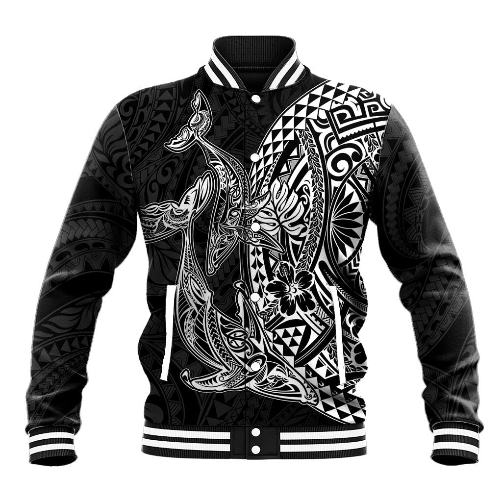 Hawaiian Whales Polynesian Art Motifs Baseball Jacket Black Color - Polynesian Pride