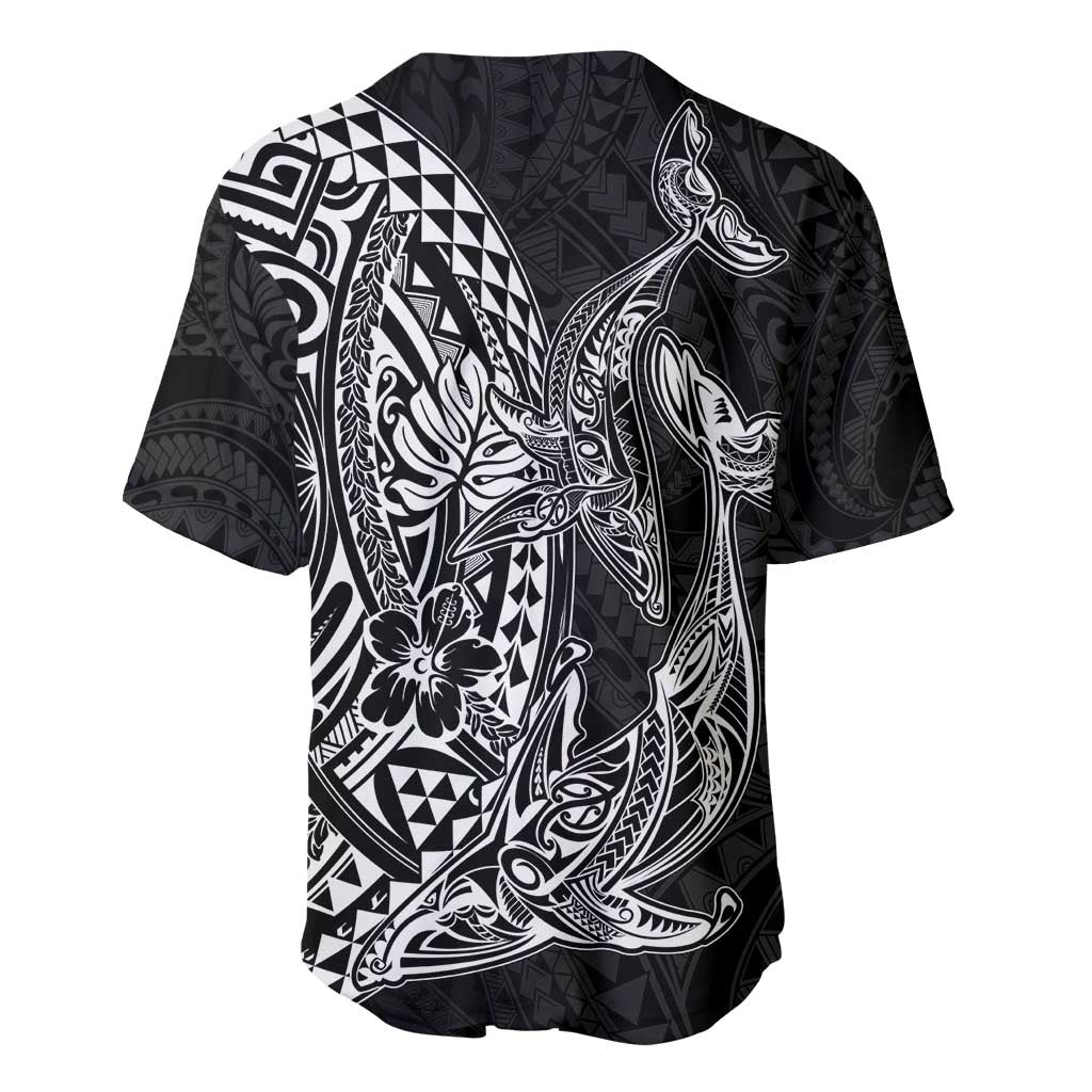 Hawaiian Whales Polynesian Art Motifs Baseball Jersey Black Color - Polynesian Pride