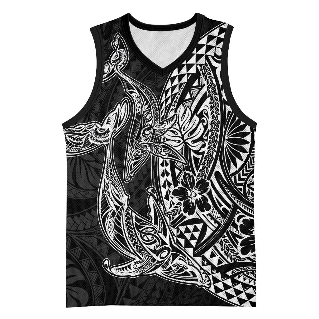 Hawaiian Whales Polynesian Art Motifs Basketball Jersey Black Color LT03 Unisex Black - Polynesian Pride