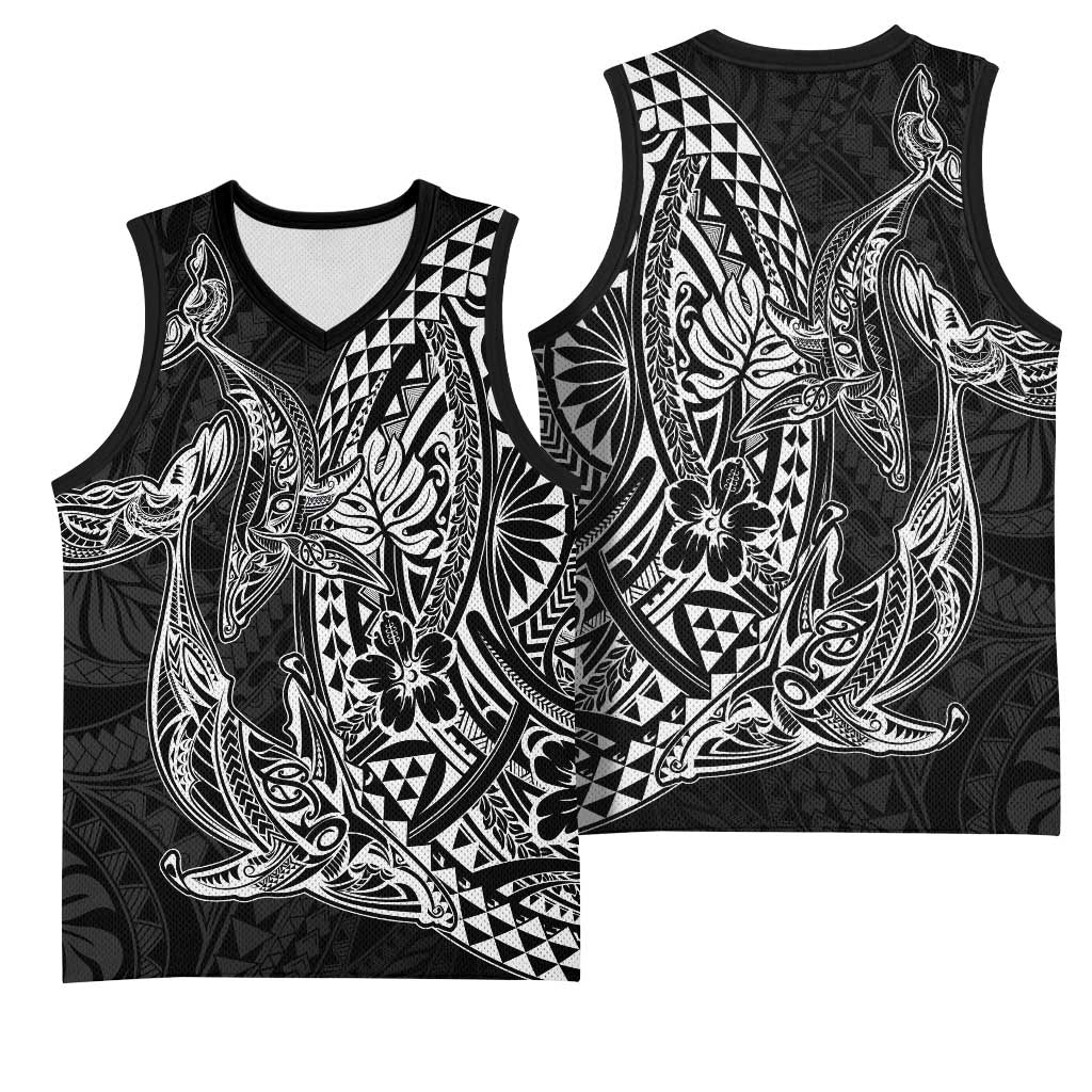 Hawaiian Whales Polynesian Art Motifs Basketball Jersey Black Color LT03 - Polynesian Pride