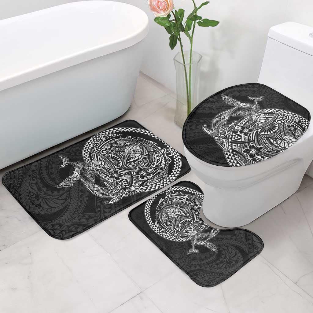 Hawaiian Whales Polynesian Art Motifs Bathroom Set Black Color - Polynesian Pride