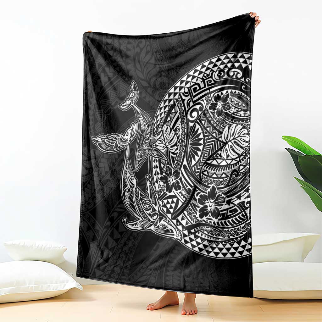 Hawaiian Whales Polynesian Art Motifs Blanket Black Color - Polynesian Pride