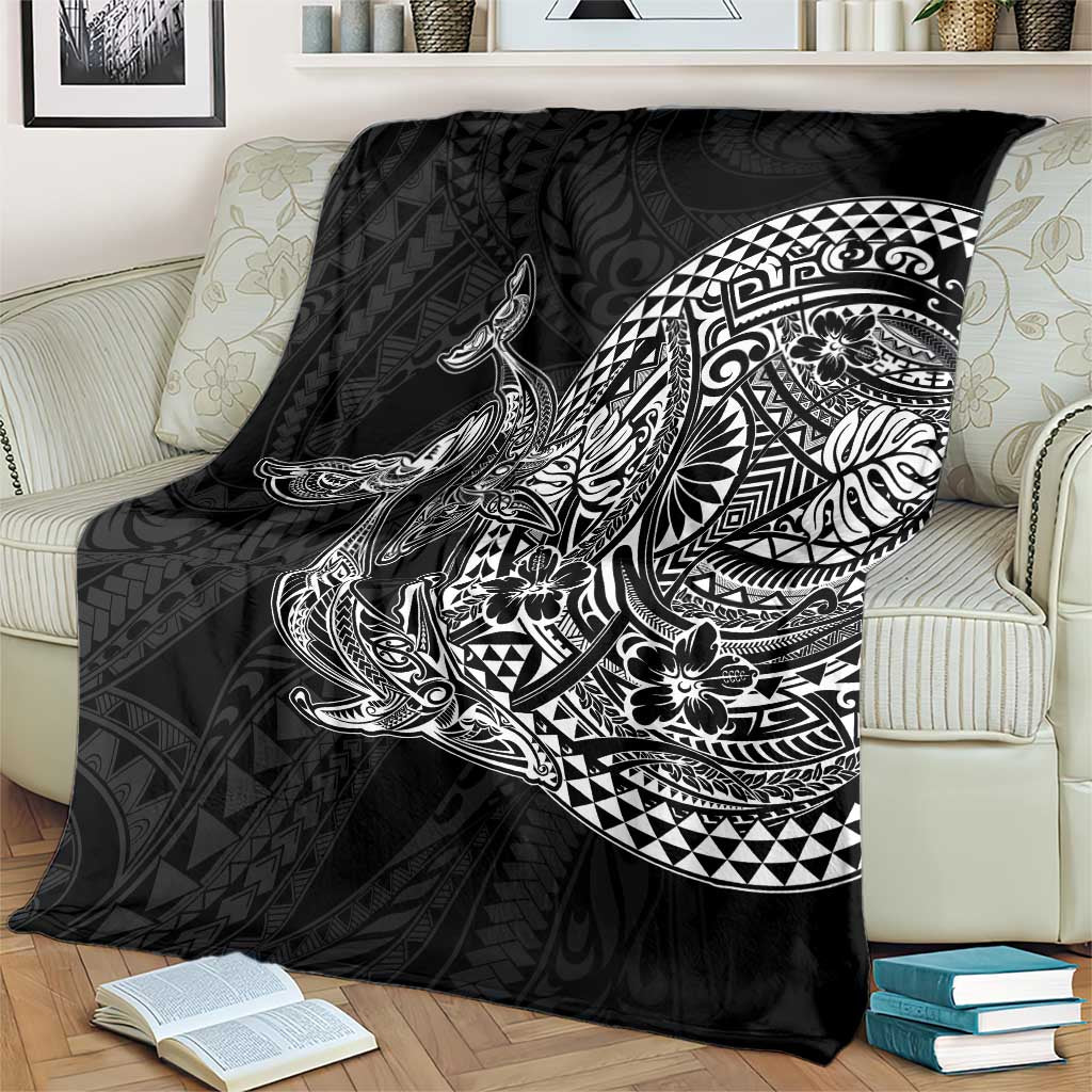 Hawaiian Whales Polynesian Art Motifs Blanket Black Color - Polynesian Pride