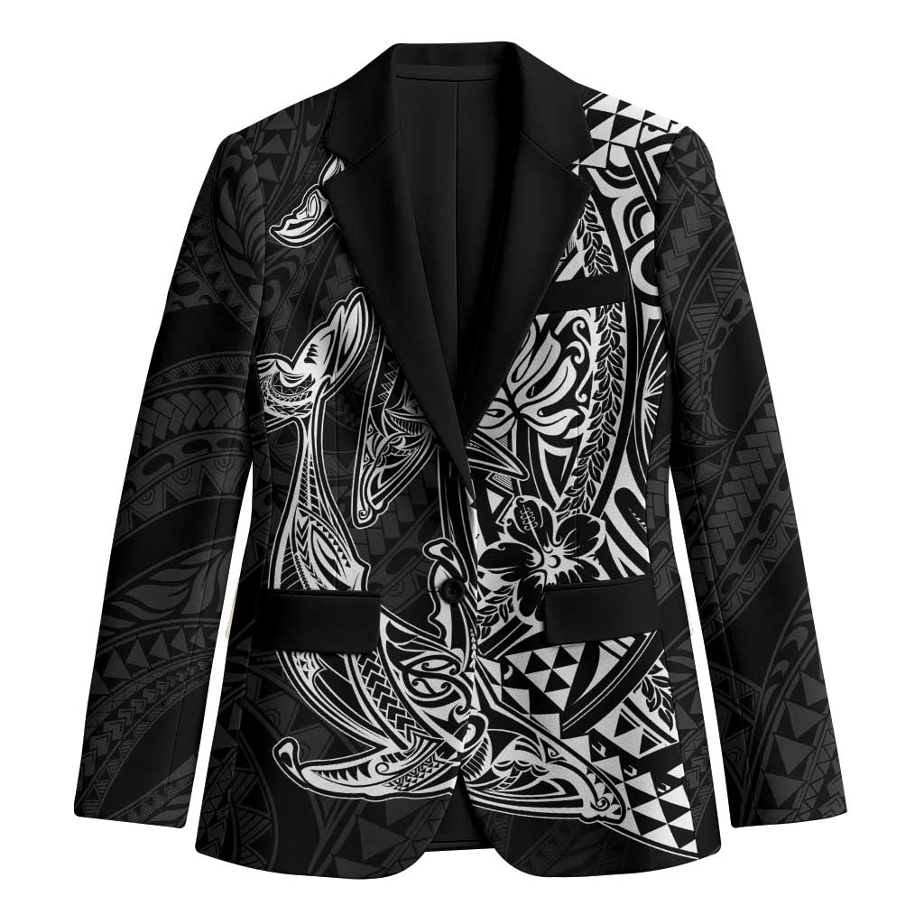 Hawaiian Whales Polynesian Art Motifs Blazer Black Color LT03 Unisex Black - Polynesian Pride