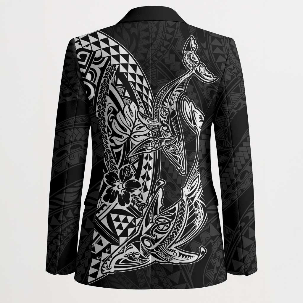 Hawaiian Whales Polynesian Art Motifs Blazer Black Color LT03 - Polynesian Pride