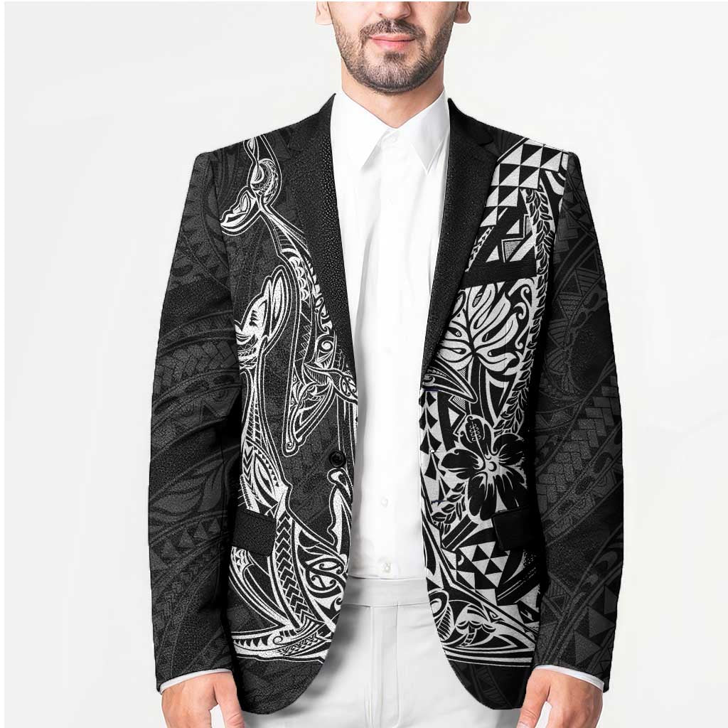Hawaiian Whales Polynesian Art Motifs Blazer Black Color LT03 - Polynesian Pride