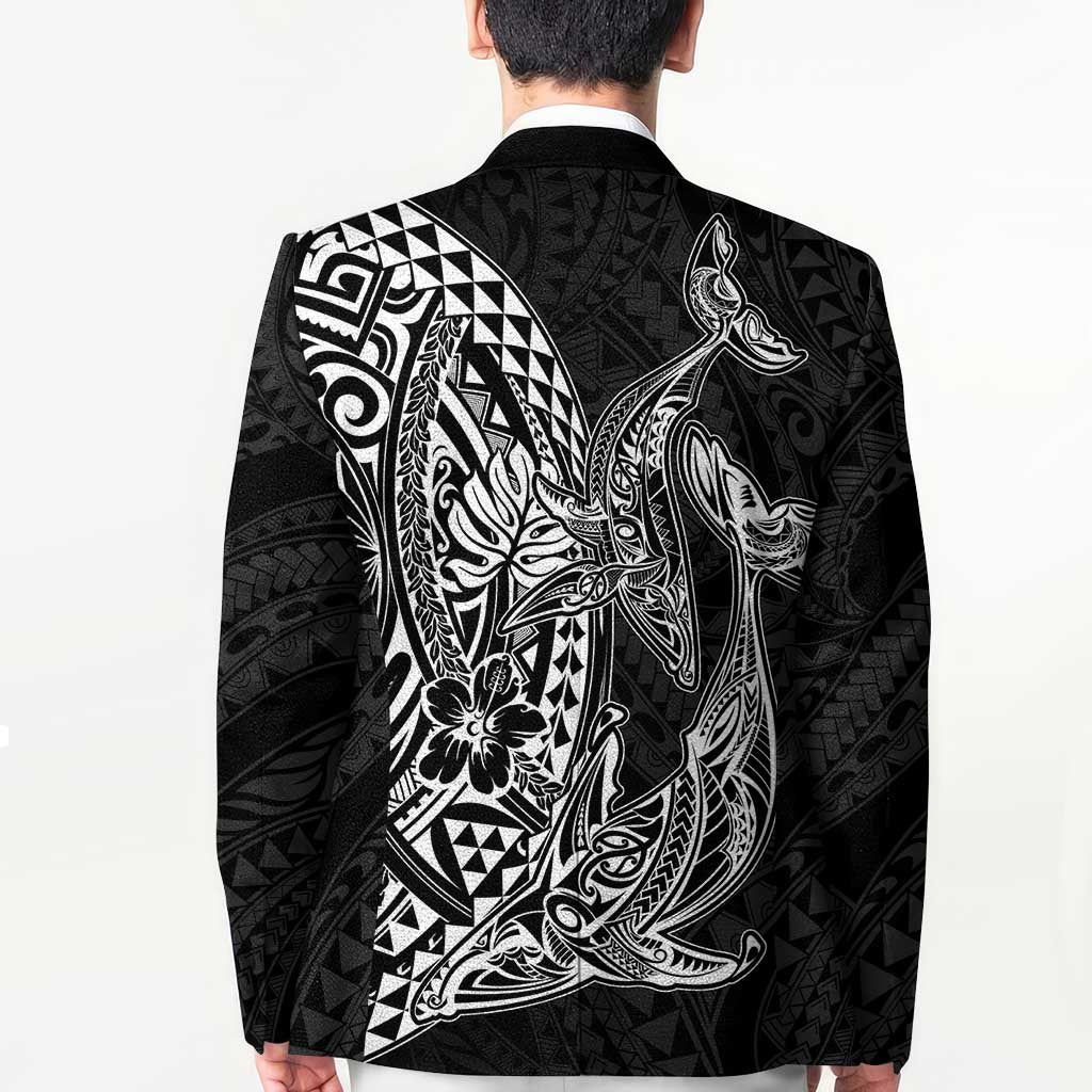 Hawaiian Whales Polynesian Art Motifs Blazer Black Color LT03 - Polynesian Pride