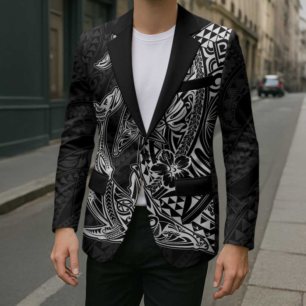Hawaiian Whales Polynesian Art Motifs Blazer Black Color LT03 - Polynesian Pride