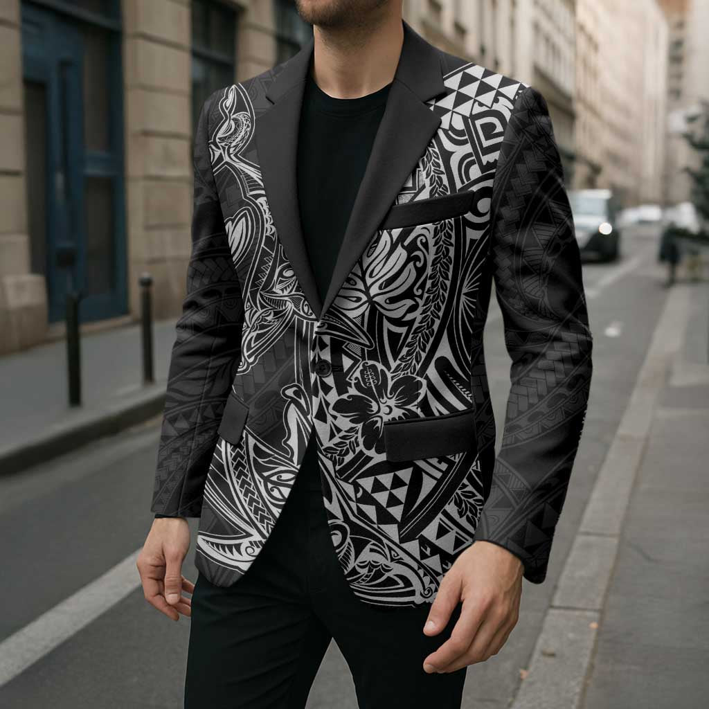 Hawaiian Whales Polynesian Art Motifs Blazer Black Color LT03 - Polynesian Pride