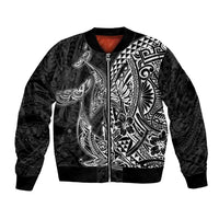 Hawaiian Whales Polynesian Art Motifs Bomber Jacket Black Color - Polynesian Pride