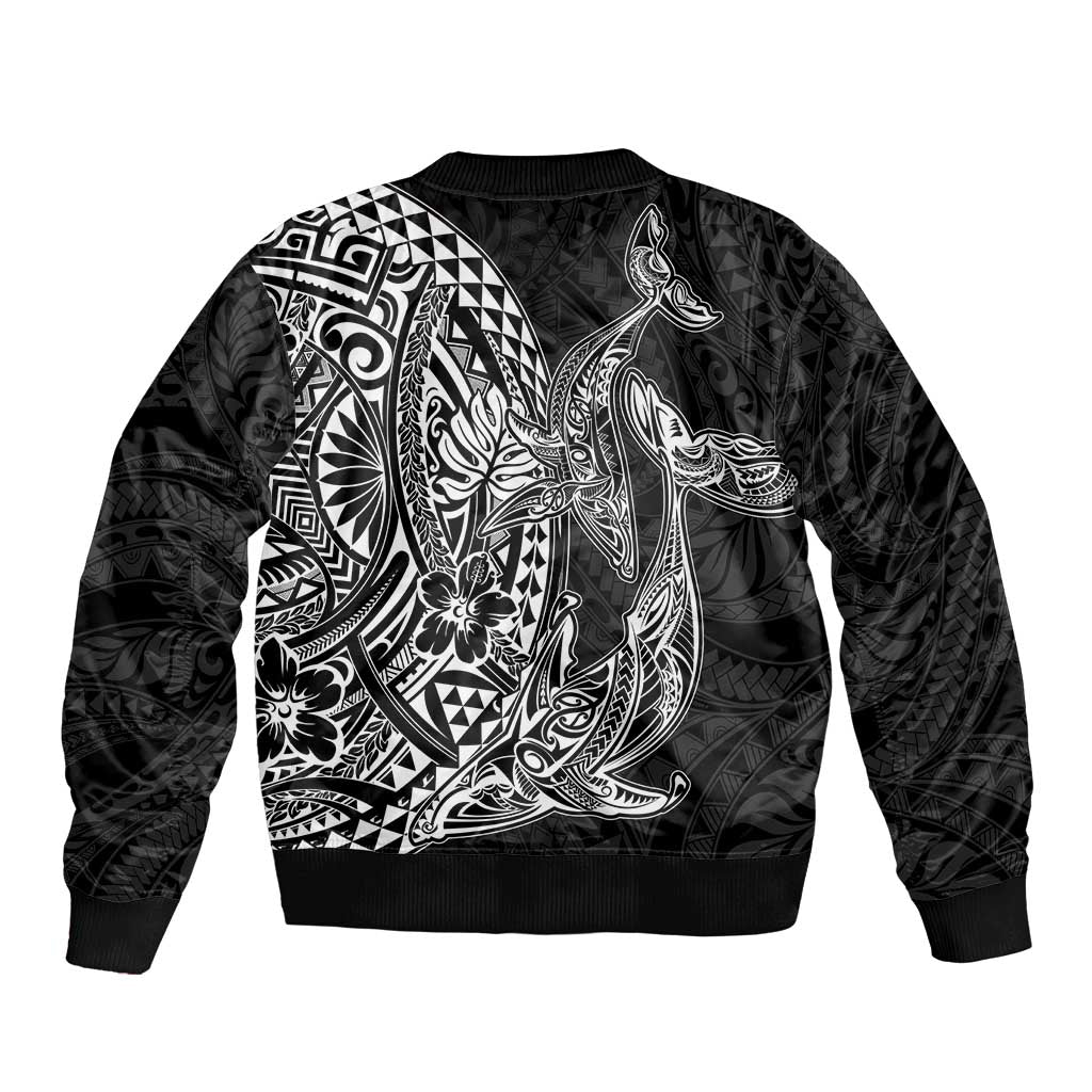 Hawaiian Whales Polynesian Art Motifs Bomber Jacket Black Color - Polynesian Pride