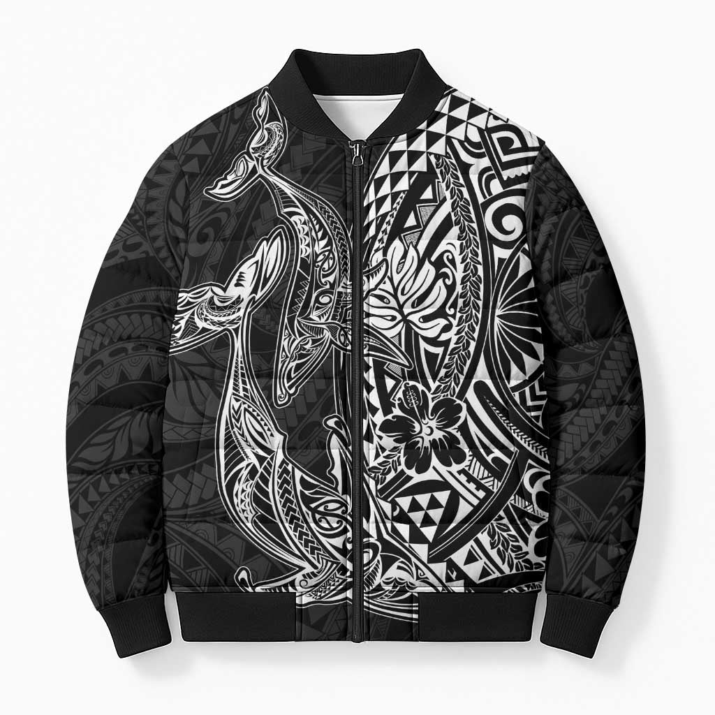 Hawaiian Whales Polynesian Art Motifs Bomber Puffer Jacket Black Color LT03 Unisex Black - Polynesian Pride